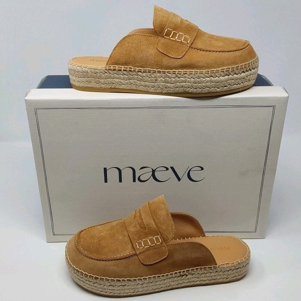 Maeve Womens US 6.5-7/EU 37 Tan Suede Platform Espadrille Loafer Mules